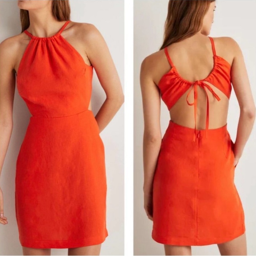 Boden Orange Backless Halter Mini Dress